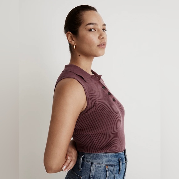 Madewell Tops - Madewell Owen Polo Sweater Tank in Pressed Grape